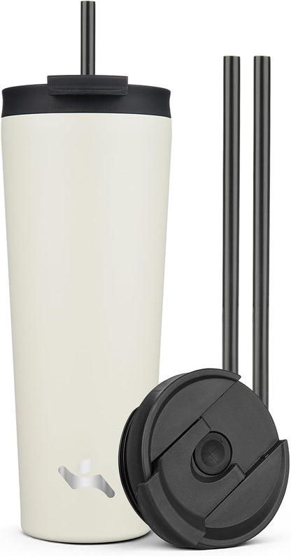 18 oz Insulated Tumbler Water Bottle with Straw Lid, Taro | Stainless steel insulated tumbler for coffee, water and iced drinks; spill-proof lid, 2 straws, cup-holder friendly