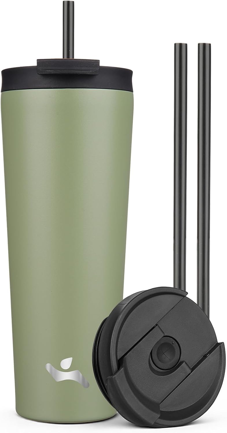 18 oz Insulated Tumbler Water Bottle with Straw Lid, Taro | Stainless steel insulated tumbler for coffee, water and iced drinks; spill-proof lid, 2 straws, cup-holder friendly