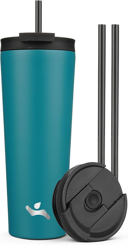 18 oz Insulated Tumbler Water Bottle with Straw Lid, Taro | Stainless steel insulated tumbler for coffee, water and iced drinks; spill-proof lid, 2 straws, cup-holder friendly