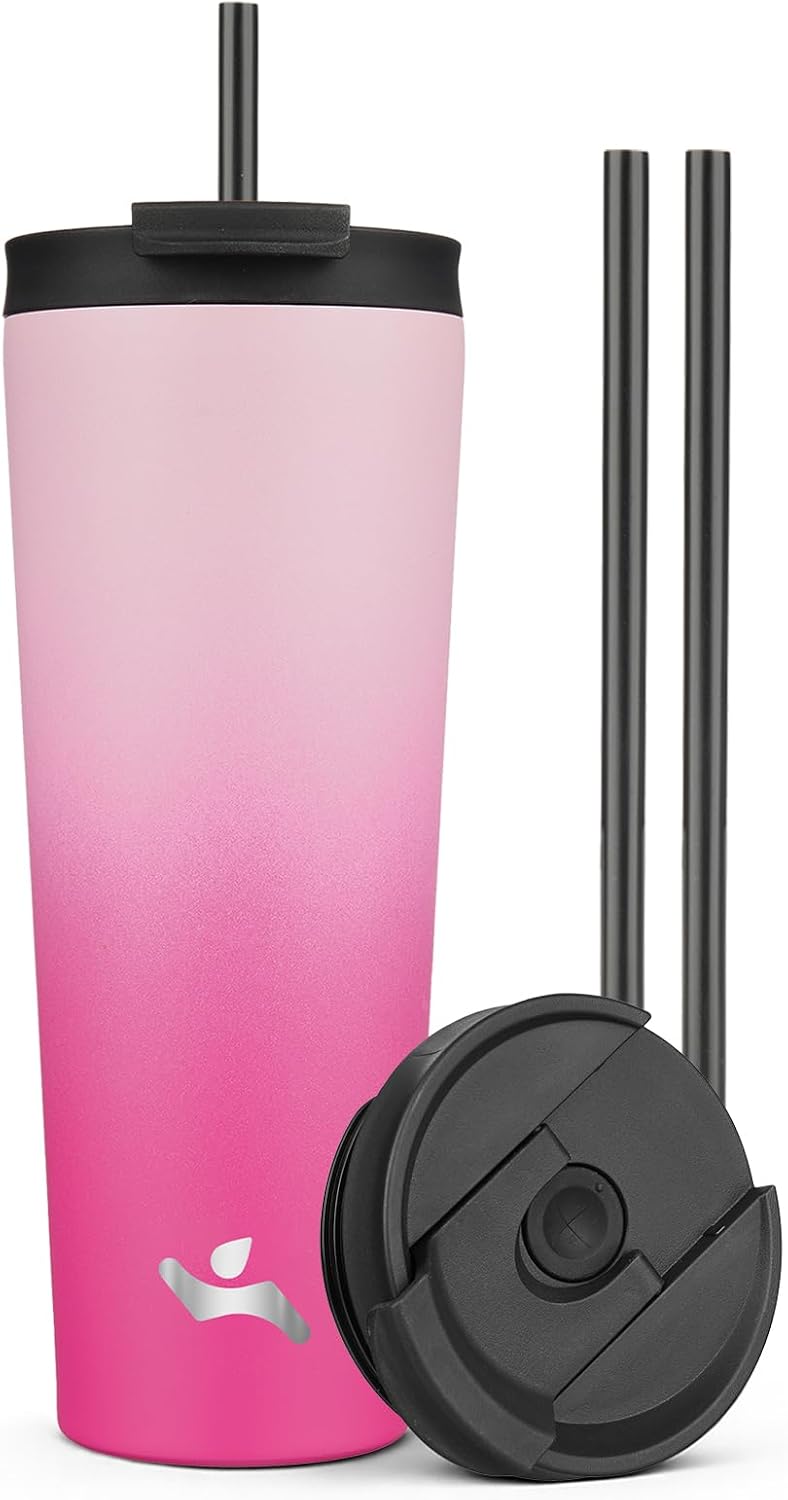 18 oz Insulated Tumbler Water Bottle with Straw Lid, Taro | Stainless steel insulated tumbler for coffee, water and iced drinks; spill-proof lid, 2 straws, cup-holder friendly