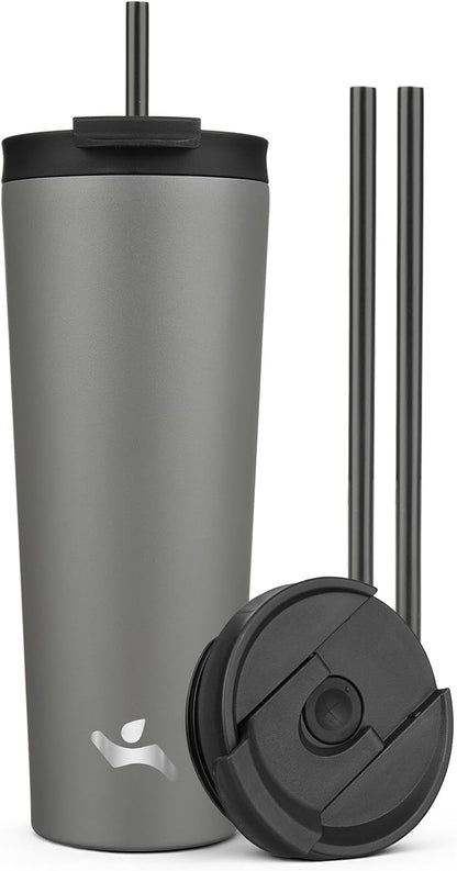 18 oz Insulated Tumbler Water Bottle with Straw Lid, Taro | Stainless steel insulated tumbler for coffee, water and iced drinks; spill-proof lid, 2 straws, cup-holder friendly