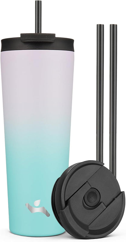 18 oz Insulated Tumbler Water Bottle with Straw Lid, Taro | Stainless steel insulated tumbler for coffee, water and iced drinks; spill-proof lid, 2 straws, cup-holder friendly