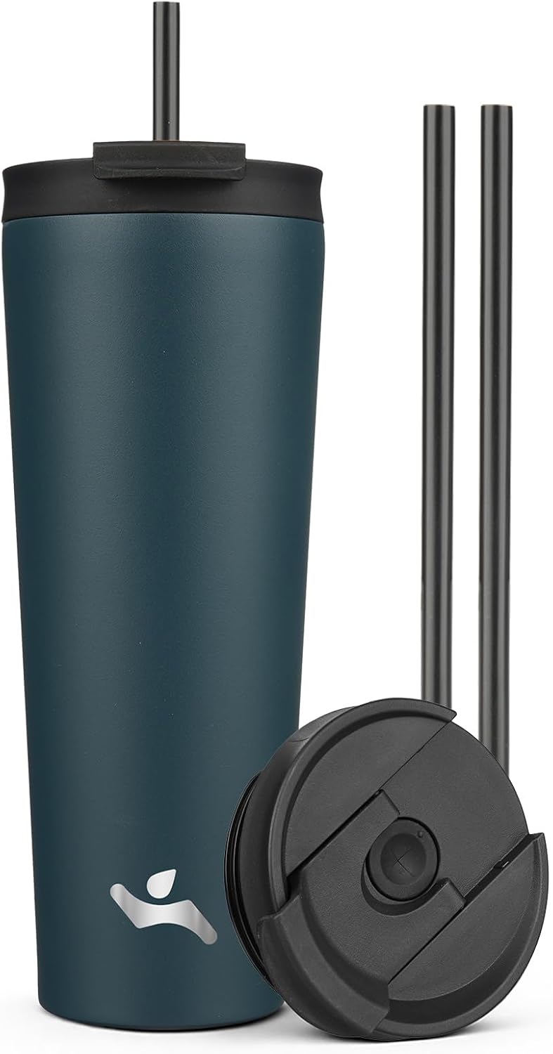 18 oz Insulated Tumbler Water Bottle with Straw Lid, Taro | Stainless steel insulated tumbler for coffee, water and iced drinks; spill-proof lid, 2 straws, cup-holder friendly