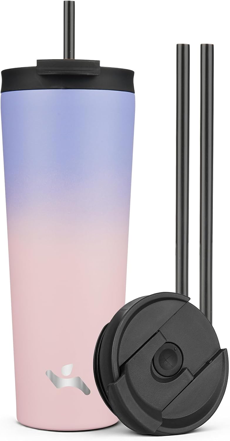 18 oz Insulated Tumbler Water Bottle with Straw Lid, Taro | Stainless steel insulated tumbler for coffee, water and iced drinks; spill-proof lid, 2 straws, cup-holder friendly