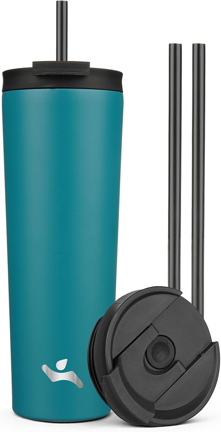 18 oz Insulated Tumbler Water Bottle with Straw Lid, Taro | Stainless steel insulated tumbler for coffee, water and iced drinks; spill-proof lid, 2 straws, cup-holder friendly