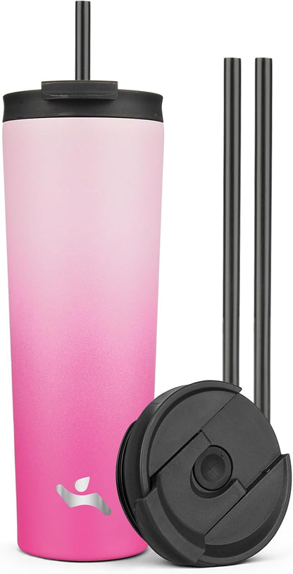 18 oz Insulated Tumbler Water Bottle with Straw Lid, Taro | Stainless steel insulated tumbler for coffee, water and iced drinks; spill-proof lid, 2 straws, cup-holder friendly