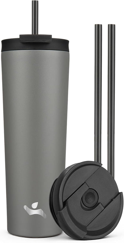 18 oz Insulated Tumbler Water Bottle with Straw Lid, Taro | Stainless steel insulated tumbler for coffee, water and iced drinks; spill-proof lid, 2 straws, cup-holder friendly