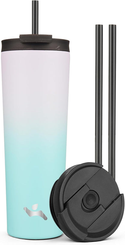 18 oz Insulated Tumbler Water Bottle with Straw Lid, Taro | Stainless steel insulated tumbler for coffee, water and iced drinks; spill-proof lid, 2 straws, cup-holder friendly