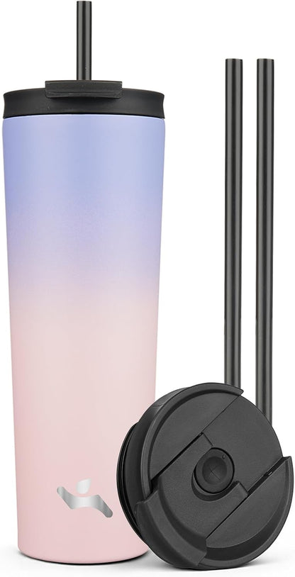 18 oz Insulated Tumbler Water Bottle with Straw Lid, Taro | Stainless steel insulated tumbler for coffee, water and iced drinks; spill-proof lid, 2 straws, cup-holder friendly