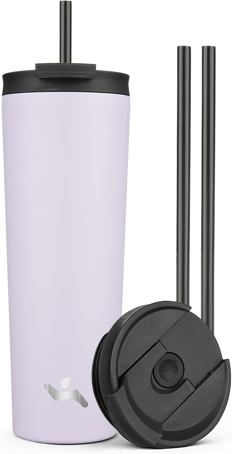 18 oz Insulated Tumbler Water Bottle with Straw Lid, Taro | Stainless steel insulated tumbler for coffee, water and iced drinks; spill-proof lid, 2 straws, cup-holder friendly