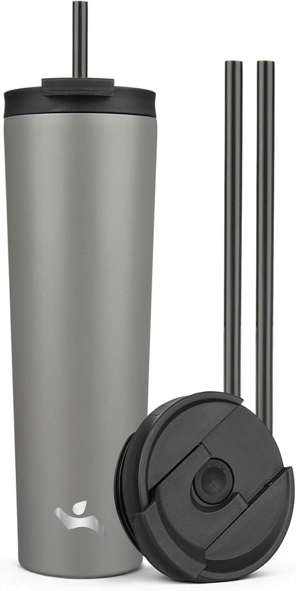 18 oz Insulated Tumbler Water Bottle with Straw Lid, Taro | Stainless steel insulated tumbler for coffee, water and iced drinks; spill-proof lid, 2 straws, cup-holder friendly