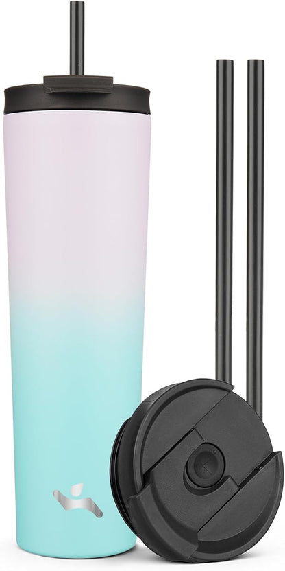 18 oz Insulated Tumbler Water Bottle with Straw Lid, Taro | Stainless steel insulated tumbler for coffee, water and iced drinks; spill-proof lid, 2 straws, cup-holder friendly