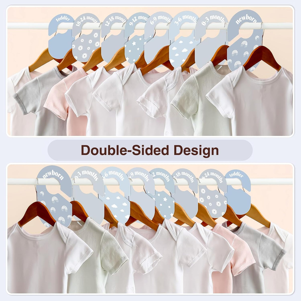 Baby Closet Dividers, 8-Piece Double-Sided Size Organizers, Pastel