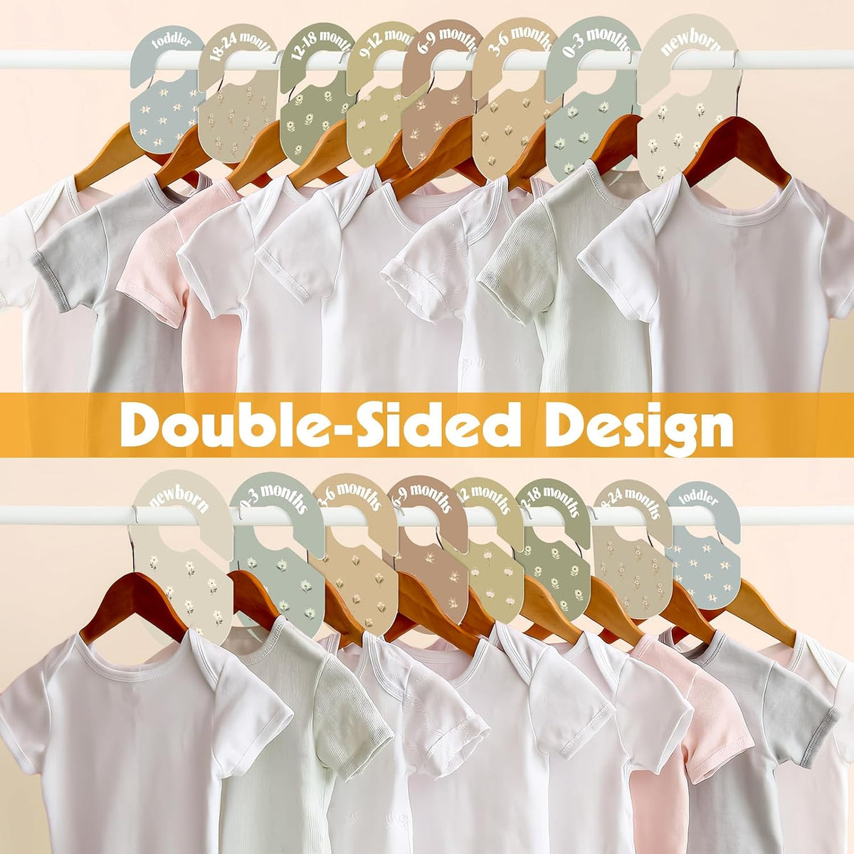 Baby Closet Dividers, 8-Piece Double-Sided Size Organizers, Pastel