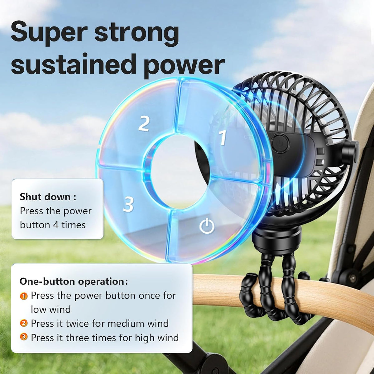 Portable Mini Stroller Fan for Car Desk Treadmill Golf Cart Pink