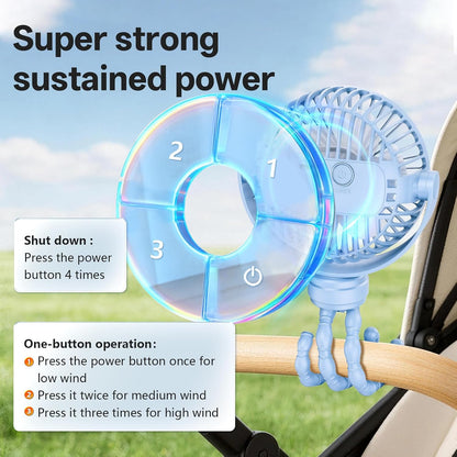 Portable Mini Stroller Fan for Car Desk Treadmill Golf Cart Pink