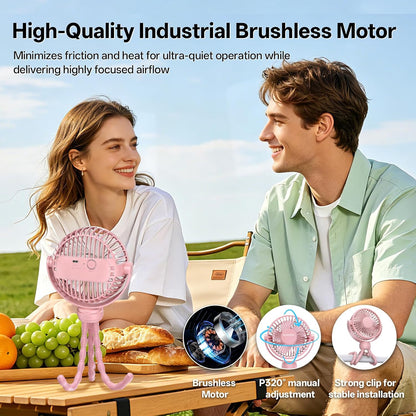 Portable Mini Stroller Fan for Car Desk Treadmill Golf Cart Pink