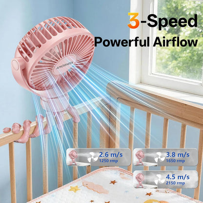 Portable Mini Stroller Fan for Car Desk Treadmill Golf Cart Pink