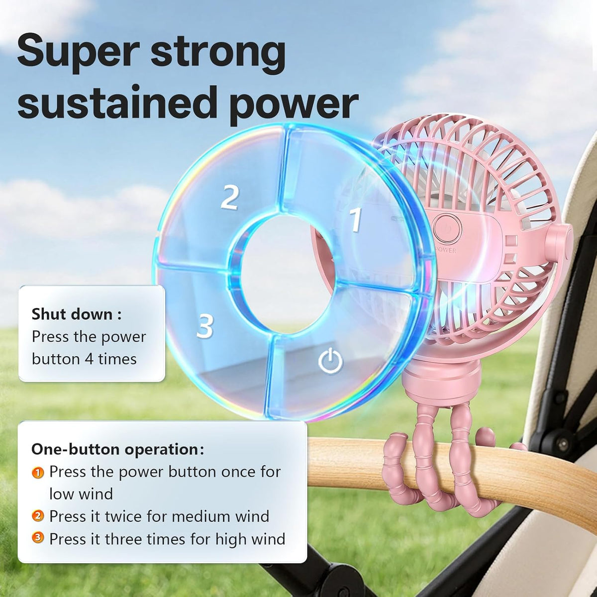 Portable Mini Stroller Fan for Car Desk Treadmill Golf Cart Pink
