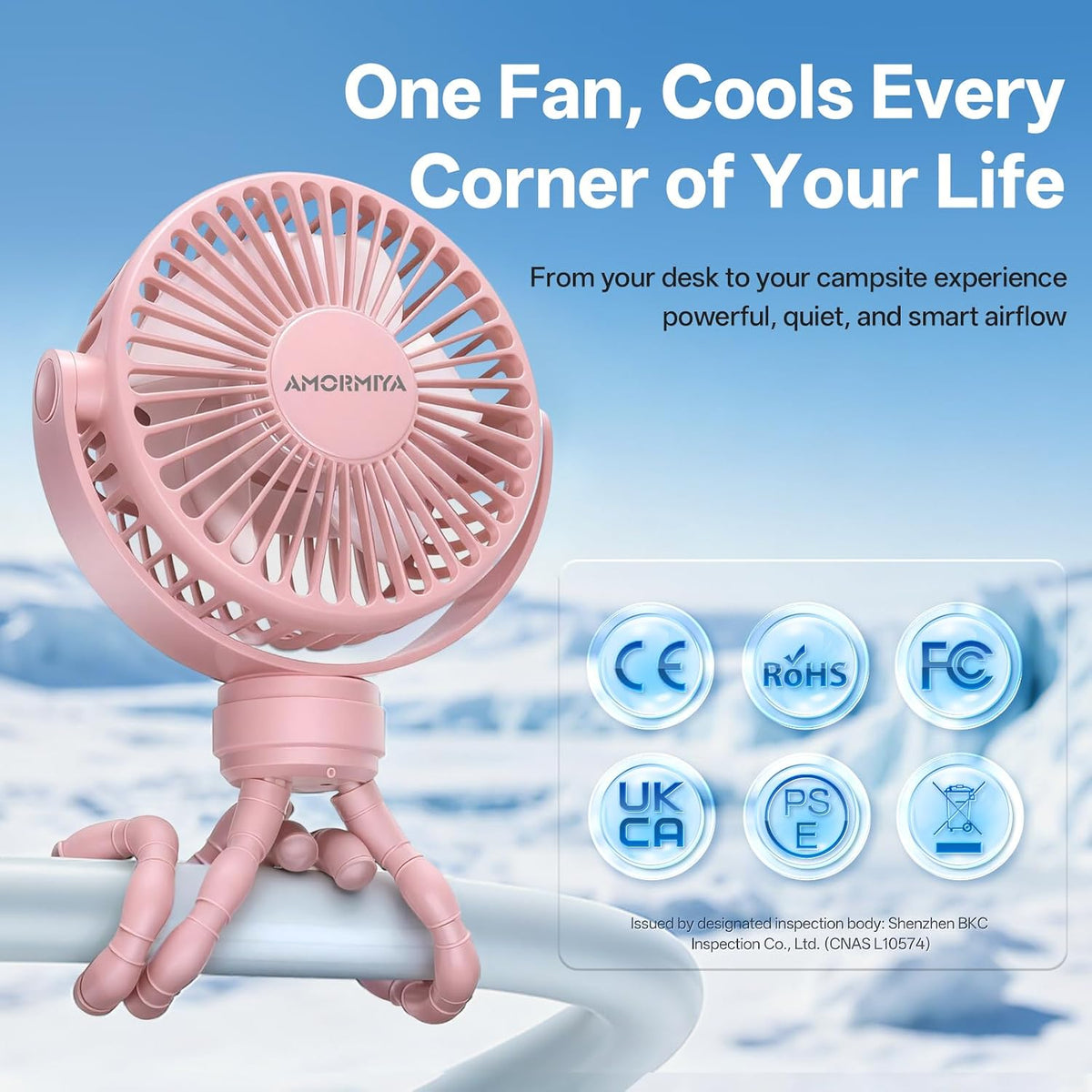 Portable Mini Stroller Fan for Car Desk Treadmill Golf Cart Pink