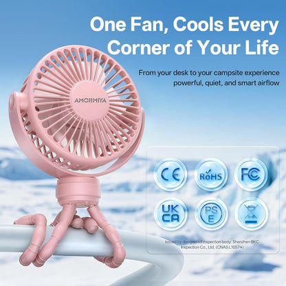 Portable Mini Stroller Fan for Car Desk Treadmill Golf Cart Pink