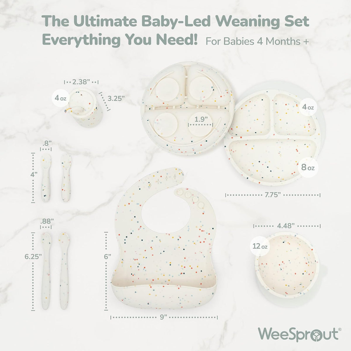 Baby Led Weaning Bundle, Silicone Suction Bowl, Spoons, Bib & Cup, Develops Self Feeding Skills, Dishwasher Safe (Purple)