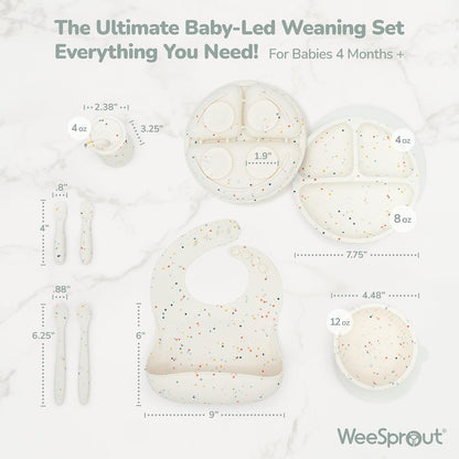 Baby Led Weaning Bundle, Silicone Suction Bowl, Spoons, Bib & Cup, Develops Self Feeding Skills, Dishwasher Safe (Purple)