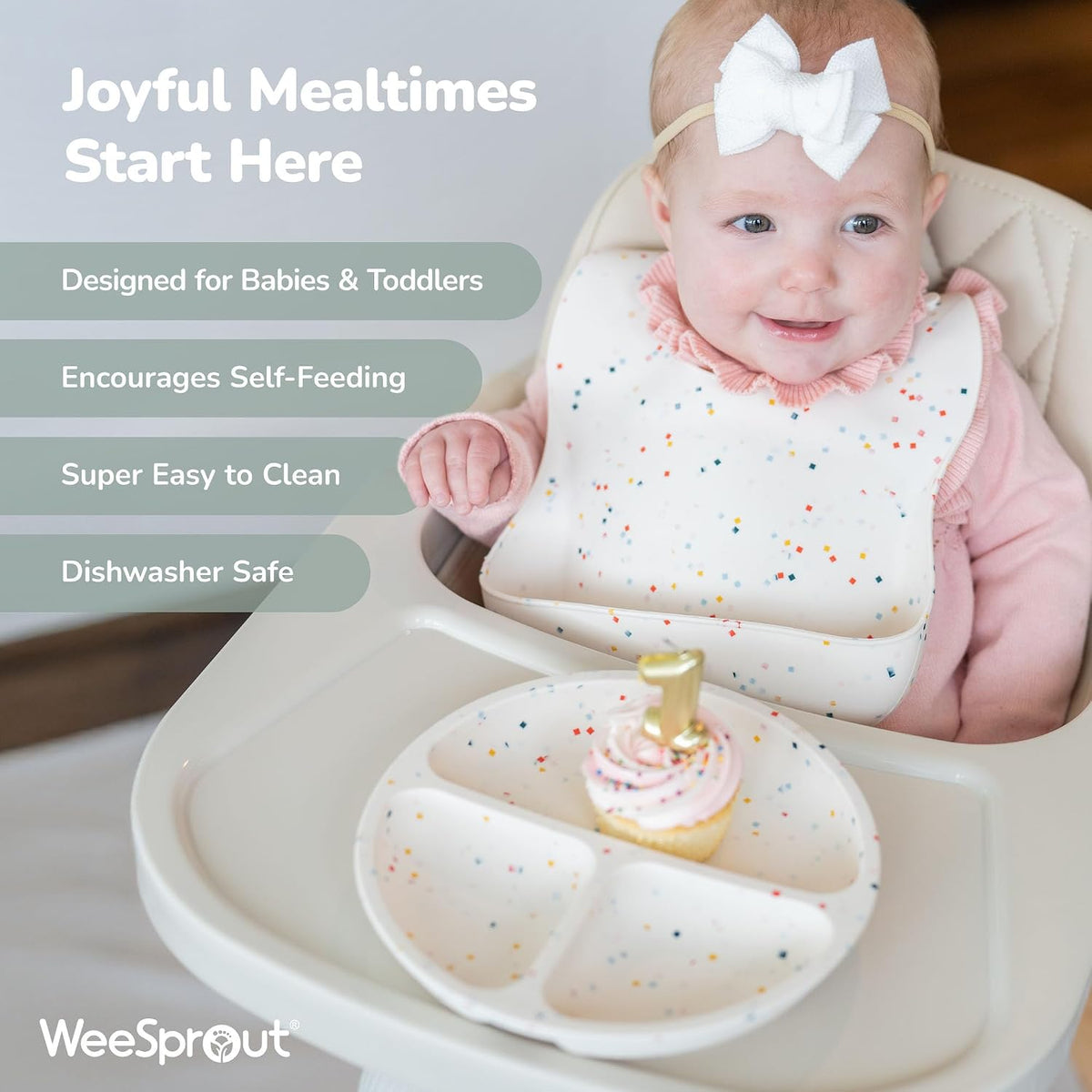 Baby Led Weaning Bundle, Silicone Suction Bowl, Spoons, Bib & Cup, Develops Self Feeding Skills, Dishwasher Safe (Purple)