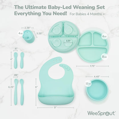 Baby Led Weaning Bundle, Silicone Suction Bowl, Spoons, Bib & Cup, Develops Self Feeding Skills, Dishwasher Safe (Purple)