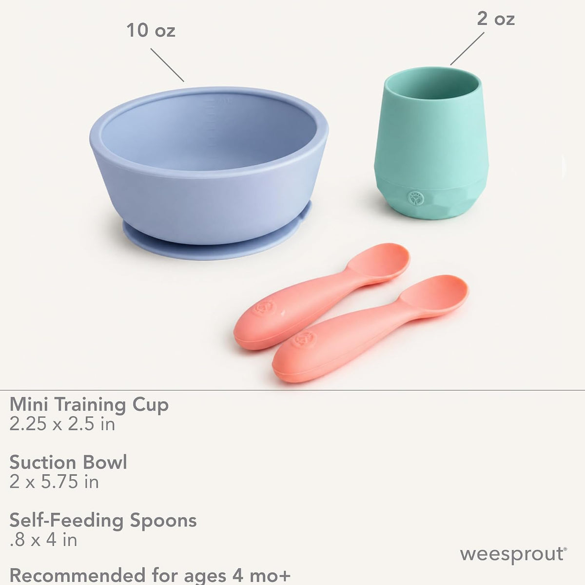 Baby Led Weaning Bundle, Silicone Suction Bowl, Spoons, Bib & Cup, Develops Self Feeding Skills, Dishwasher Safe (Purple)