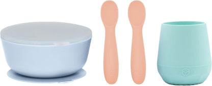 Baby Led Weaning Bundle, Silicone Suction Bowl, Spoons, Bib & Cup, Develops Self Feeding Skills, Dishwasher Safe (Purple)