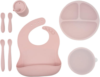 Baby Led Weaning Bundle, Silicone Suction Bowl, Spoons, Bib & Cup, Develops Self Feeding Skills, Dishwasher Safe (Purple)