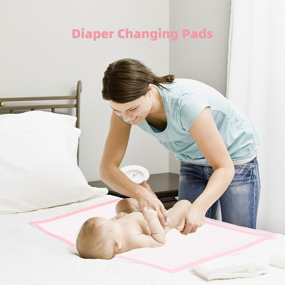 Baby Disposable Changing Pads, 100 Count Portable Diaper Changing Pad Liner, Baby Changing Pad Waterproof Underpads, Breathable, Soft Non-Woven Fabric, Quick Absorb (13x18 Inch, Pink)