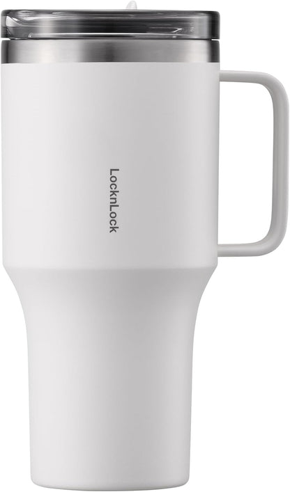 Metro Travel Mug, Premium 18/8 Stainless Steel Tumbler Cup for Hot and Cold Drinks, Double Wall Insulated with Handle and Lid, Ivory, 27oz