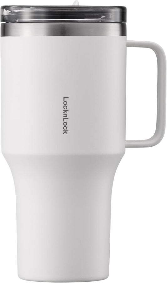 Metro Travel Mug, Premium 18/8 Stainless Steel Tumbler Cup for Hot and Cold Drinks, Double Wall Insulated with Handle and Lid, Ivory, 27oz