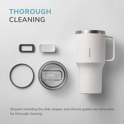 Metro Travel Mug, Premium 18/8 Stainless Steel Tumbler Cup for Hot and Cold Drinks, Double Wall Insulated with Handle and Lid, Ivory, 27oz