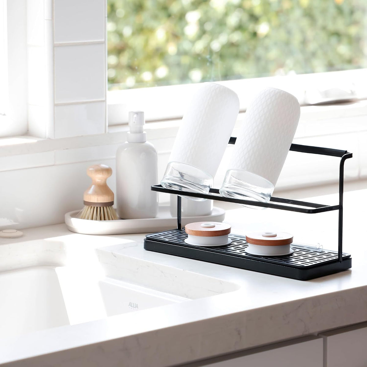 Selegna Baby Bottle & Dish Dryer - Space Saving Narrow Two Tier Tower Over Sink Instant Dry Rack (Black)