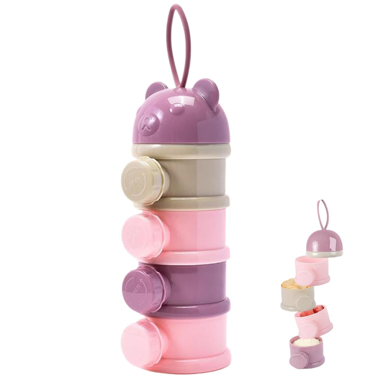 Baby Formula Container Baby Powder Dispenser, 3x9" Stackable Formula Container with 4 Compartments, Practical Multi-Use Milk Dispenser Purple