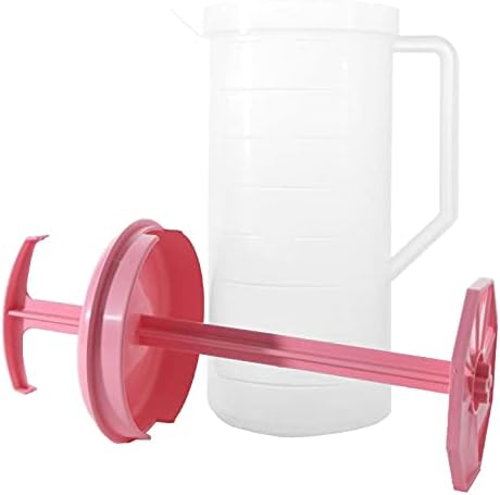 JBK Pottery 2-Quart White Mixing Pitcher with Plunger – BPA-Free Plastic Mixing Jug for Juice, Milk, Tea, Shakes, and More – Dishwasher-Safe, Spill-Proof Lid, Smart Stirring Design