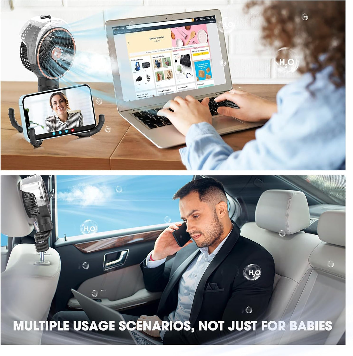 Stroller Fan with Mist, 100ml Misting Portable Fans for Stroller, Baby Fan with Detachable Tripod, Baby Essentials, Clip on Fans for Crib, Treadmill, Car Seat