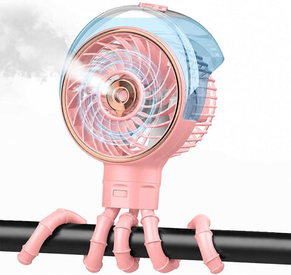 Stroller Fan with Mist, 100ml Misting Portable Fans for Stroller, Baby Fan with Detachable Tripod, Baby Essentials, Clip on Fans for Crib, Treadmill, Car Seat
