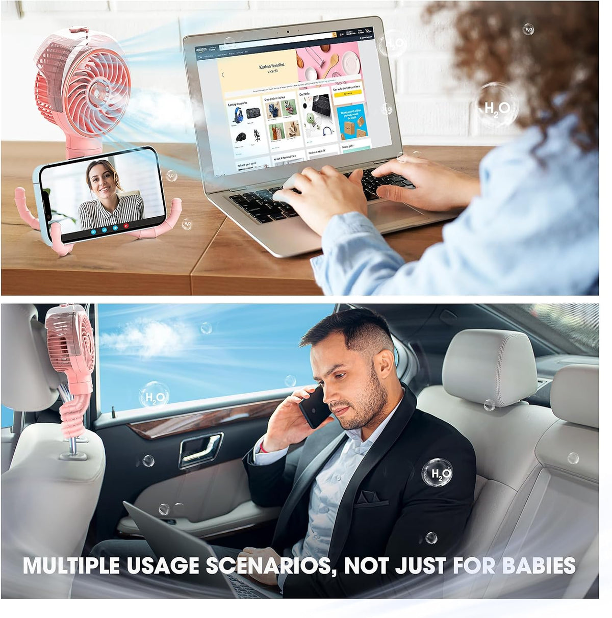 Stroller Fan with Mist, 100ml Misting Portable Fans for Stroller, Baby Fan with Detachable Tripod, Baby Essentials, Clip on Fans for Crib, Treadmill, Car Seat