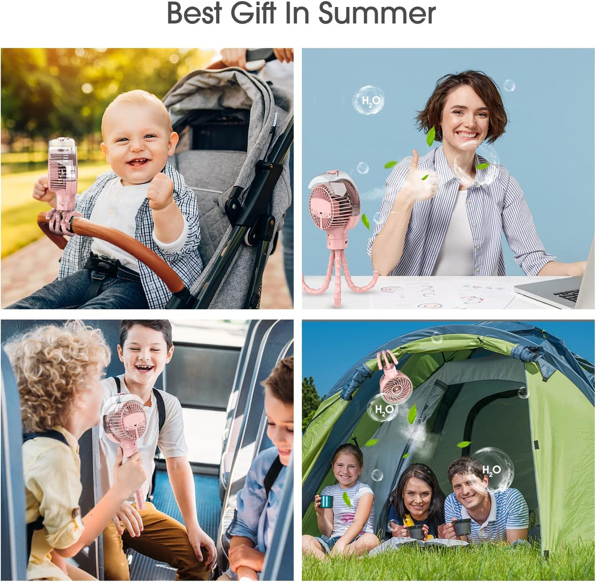 Stroller Fan with Mist, 100ml Misting Portable Fans for Stroller, Baby Fan with Detachable Tripod, Baby Essentials, Clip on Fans for Crib, Treadmill, Car Seat