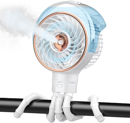Stroller Fan with Mist, 100ml Misting Portable Fans for Stroller, Baby Fan with Detachable Tripod, Baby Essentials, Clip on Fans for Crib, Treadmill, Car Seat