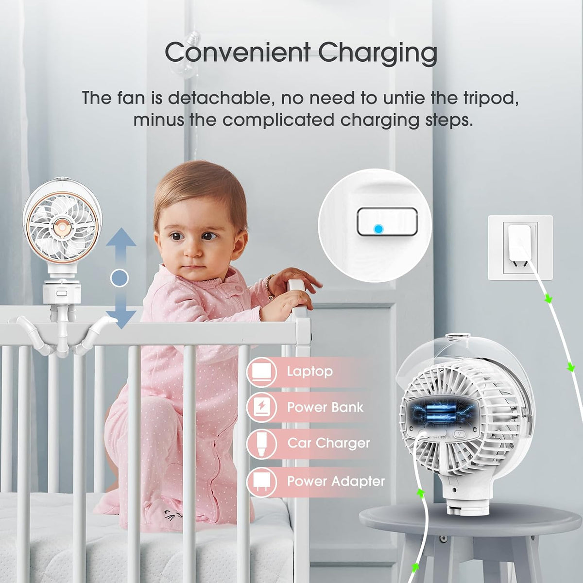 Stroller Fan with Mist, 100ml Misting Portable Fans for Stroller, Baby Fan with Detachable Tripod, Baby Essentials, Clip on Fans for Crib, Treadmill, Car Seat