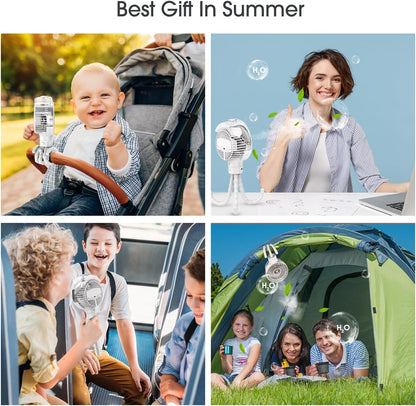 Stroller Fan with Mist, 100ml Misting Portable Fans for Stroller, Baby Fan with Detachable Tripod, Baby Essentials, Clip on Fans for Crib, Treadmill, Car Seat