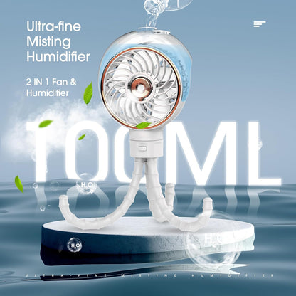 Stroller Fan with Mist, 100ml Misting Portable Fans for Stroller, Baby Fan with Detachable Tripod, Baby Essentials, Clip on Fans for Crib, Treadmill, Car Seat