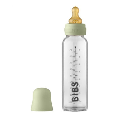 BIBS Baby Glass Bottle. Anti-Colic. Round Natural Rubber Latex Nipple. Supports Natural Breastfeeding, Complete Set - 110 ml, Cloud