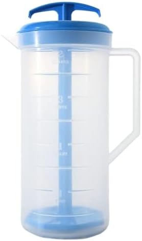 JBK Pottery 2-Quart White Mixing Pitcher with Plunger – BPA-Free Plastic Mixing Jug for Juice, Milk, Tea, Shakes, and More – Dishwasher-Safe, Spill-Proof Lid, Smart Stirring Design