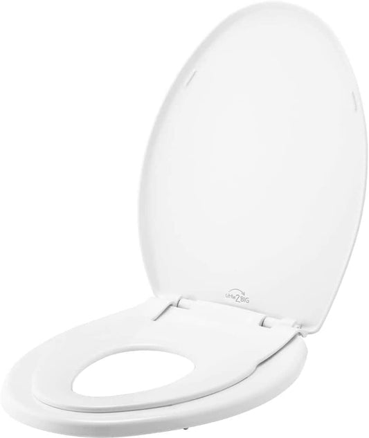 Little2Big Toilet Seat with Built-In Toddler Potty Training Seat, Slow Close, Easy to Install, Made in USA, ROUND, White